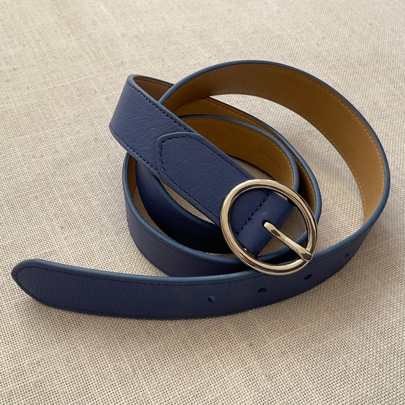 Talbots 100% Leather Adjustable Blue Belt Size XL NEW - Picture 1 of 12